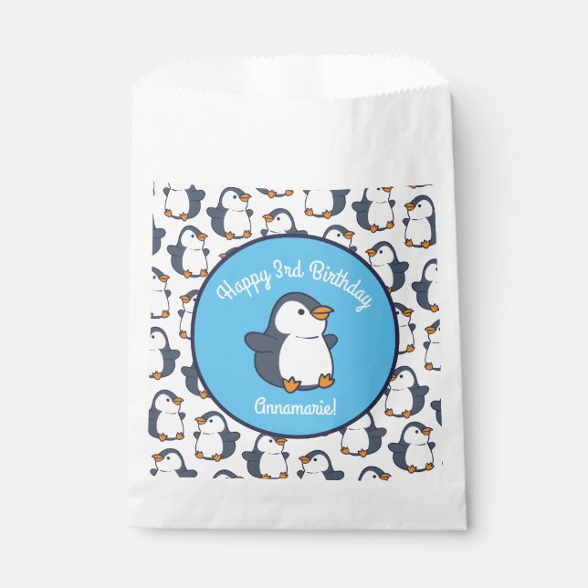 Cute Penguin Winter Kids Birthday Party Favour Bag (Front)