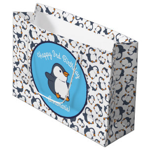 Cute Penguin Winter Kids Birthday Party Large Gift Bag