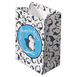 Cute Penguin Winter Kids Birthday Party Medium Gift Bag