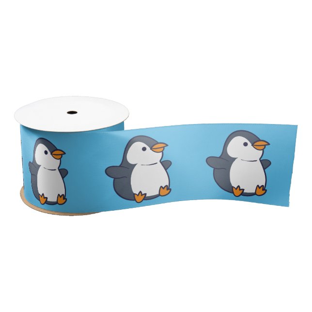 Cute Penguin Winter Kids Birthday Party Satin Ribbon (Spool)