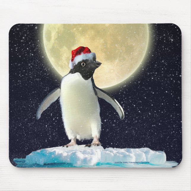Cute Penguin & Winter Moon Christmas Mousemat Mouse Pad (Front)