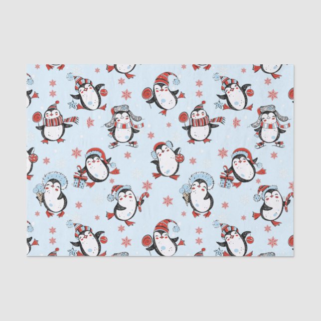 Cute Penguin Winter Season Pattern Tissue Paper (Front)