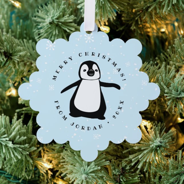 Cute Penguin Winter Snow Class gift custom Ornament Card (Insitu (Tree))