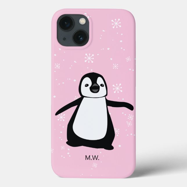 Cute Penguin Winter Snow Illustration Pink Case-Mate iPhone Case (Back)