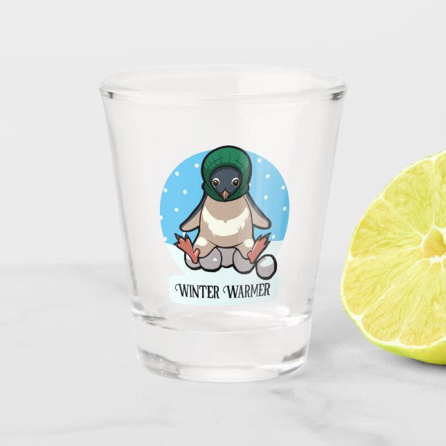 Cute Penguin Winter Warmer Funny Balaclava Cartoon Shot Glass (Front)