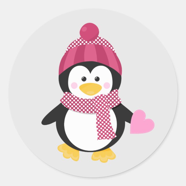 Cute Penguin with a heart Classic Round Sticker (Front)