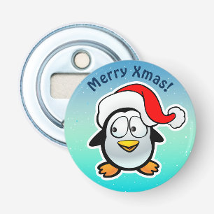 Cute Penguin With Christmas Hat Cartoon Bottle Opener