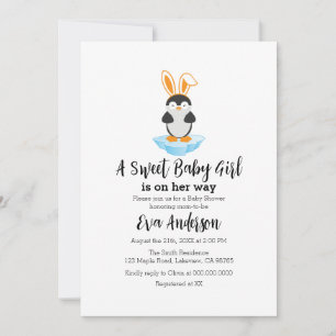 Cute Penguin With Head Band Baby Shower Invitation