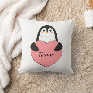 Cute penguin with heart throw pillow