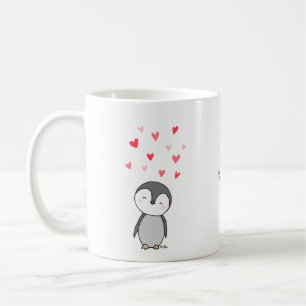 Cute Penguin with hearts Penguin lover Custom Name Coffee Mug
