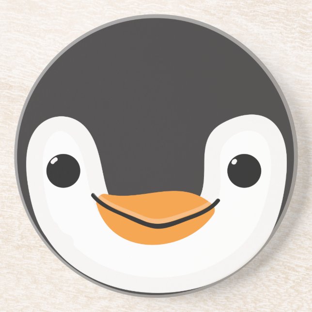 Cute Penguin With Scarf and Sign Coaster (Front)