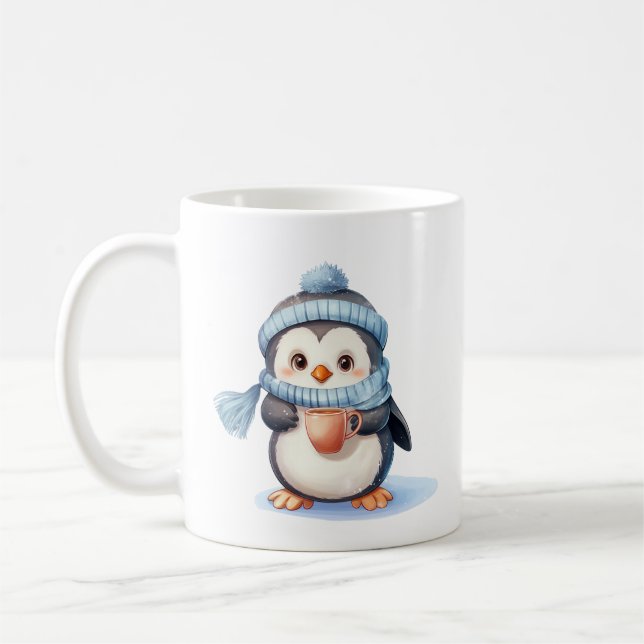 Cute Penguin with Winter Clothes and Cup  (Left)