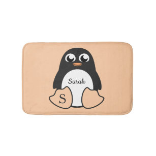 Cute Penguin With Your Name Bath Mat