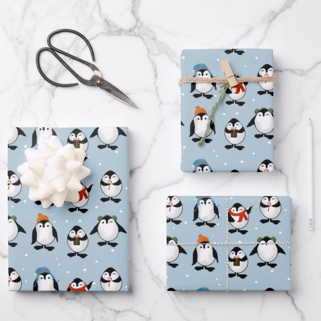 Cute Penguin  Wrapping Paper Sheet (Front)