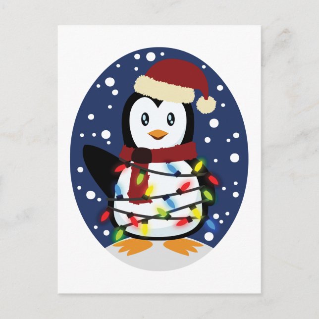 Cute Penguin Xmas Santa Winter Holiday Gift Postcard (Front)