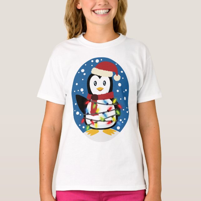 Cute Penguin Xmas Santa Winter Holiday Gift T-Shirt (Front)