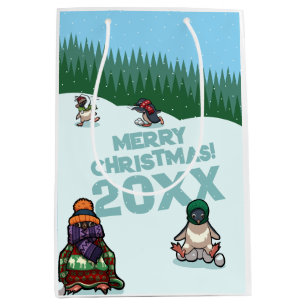 Cute Penguins Add The Year Merry Christmas! Winter Medium Gift Bag