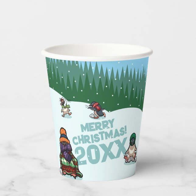Cute Penguins Add The Year Merry Christmas! Winter Paper Cups