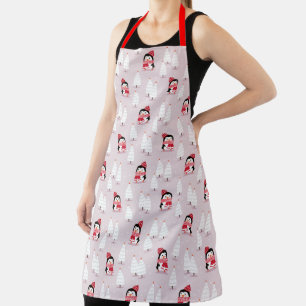 Cute Penguins and Christmas Trees Apron
