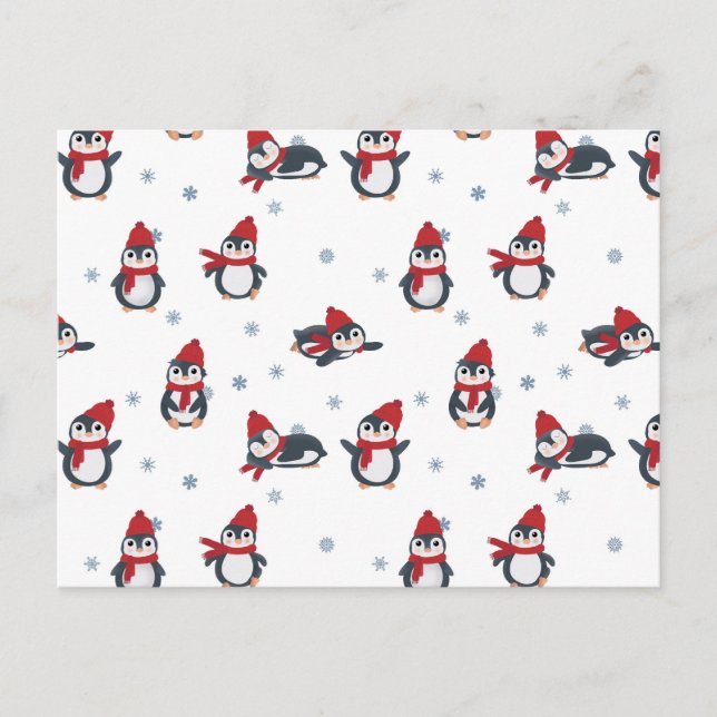 Cute Penguins Birds Arctic Animals Holiday Postcard (Front)