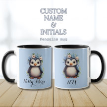 Cute Penguins Blue Custom Name & Initials