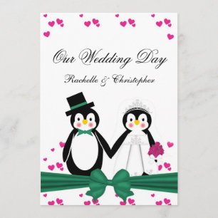 Cute Penguins Bride & Groom Wedding Invitations PG