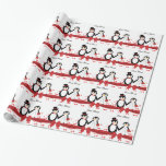 Cute Penguins Bride & Groom Wedding Wrapping Paper<br><div class="desc">A cute penguin wedding wrapping paper featuring 2 penguins, the bride penguin is dressed in a white wedding dress with a heart tiara veil carrying a red rose bouquet and the groom penguin with a red bowtie and top hat with a red band surrounded by floating red hearts topped with...</div>