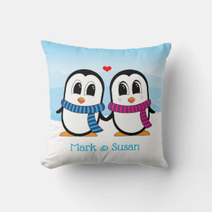 Cute Penguins Couple Throw Pillows