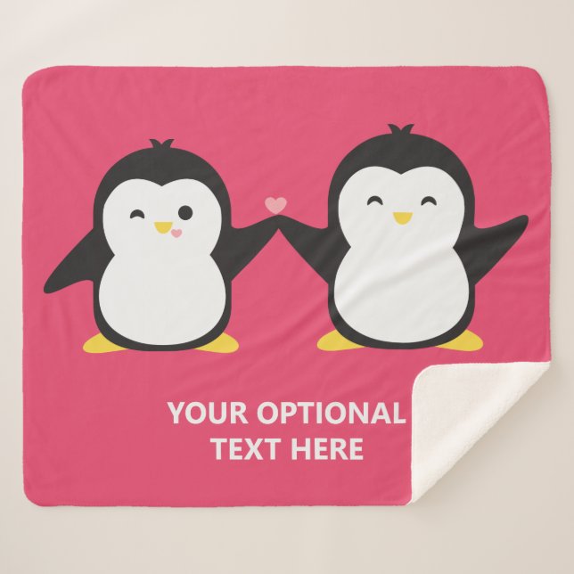 Cute Penguins custom text & colour Sherpa Blanket (Front (Horizontal))