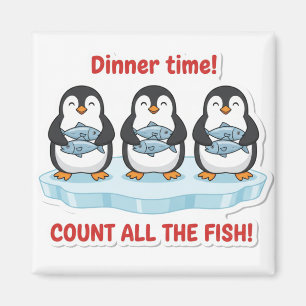 Cute Penguins Dinner Time Counting Fish Math Game Magnet