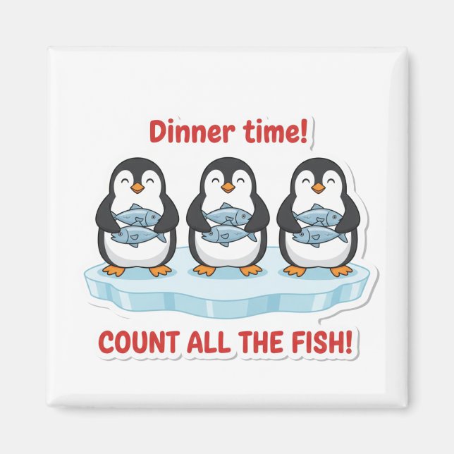 Cute Penguins Dinner Time Counting Fish Math Game  Magnet (Front)