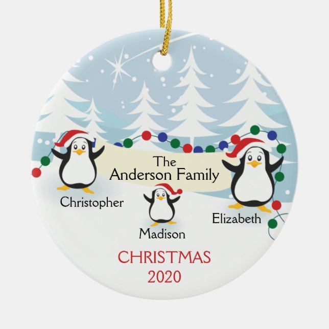 Cute Penguins Famille 3 Ornement de Noël (Devant)