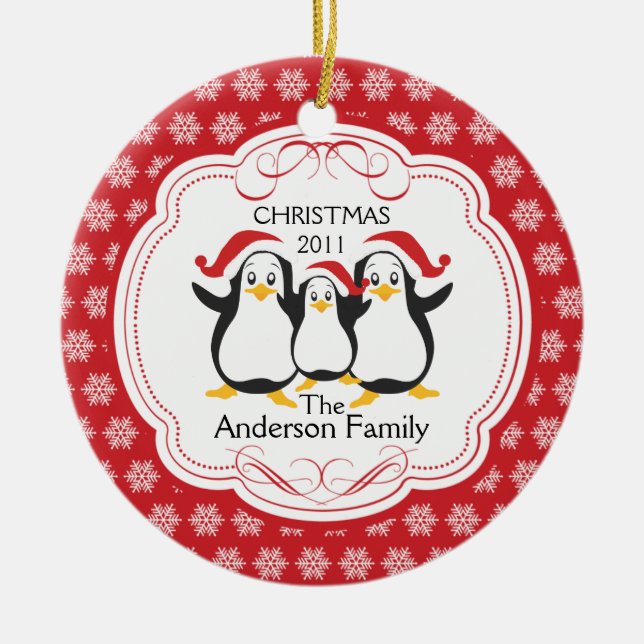 Cute Penguins Family of 3 Christmas Ornament (Front)