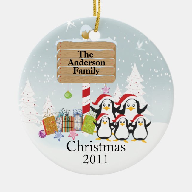 Cute Penguins Family of 5 Christmas Ornament (Front)