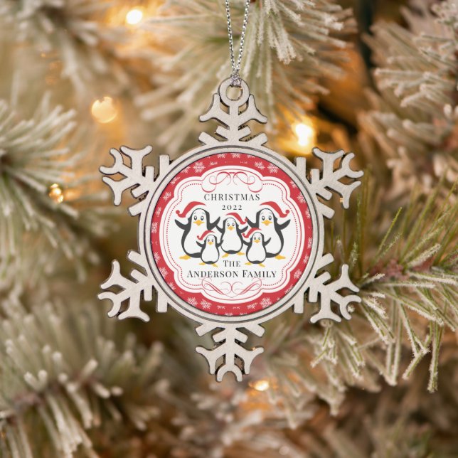 Cute Penguins Family of 5 Christmas Ornament (Tree)