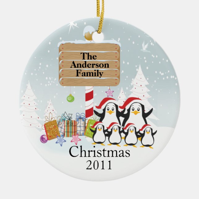 Cute Penguins Family of 6 Christmas Ornament (Front)