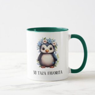 Cute Penguins Green Custom Bilingual Text Mug