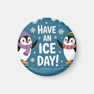 Cute Penguins Ice Skating Cartoon, Have an Ice Day Magnet