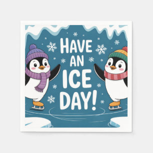 Cute Penguins Ice Skating Cartoon, Have an Ice Day Napkin