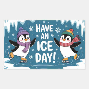 Cute Penguins Ice Skating Cartoon, Have an Ice Day Sticker