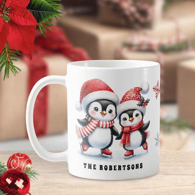 Cute Penguins Ice Skating Family Christmas Coffee Mug (Creator Uploaded)