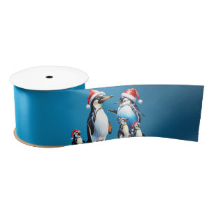 Cute penguins in a cheerful cartoon style satin ribbon
