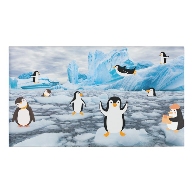 cute penguins in Antarctica ice Name Tag (Front)