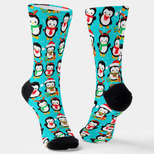 Cute Penguins in Falling Snow Winter Wonderland Socks
