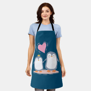 cute penguins in love apron