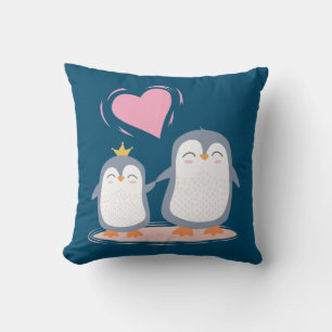 cute penguins in love throw pillow