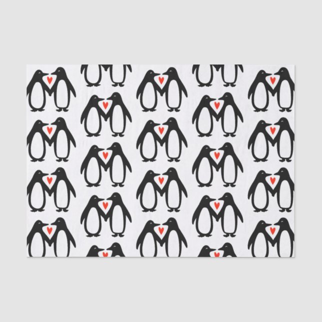Cute Penguins in Love Valentine's Day, Anniversary Tissue Paper (Front)