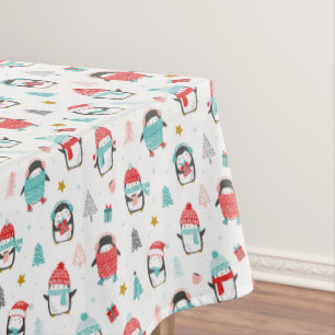 Cute penguins in the snow. Printed on white Tablecloth