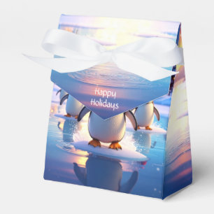 Cute Penguins in Winter Hats on Frozen Ice Favour Favor Box