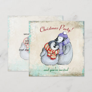 Cute Penguins in Winter Scarves and Hats Christmas Invitation